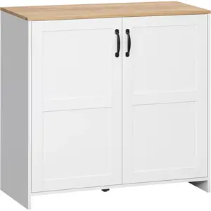 Homcom Buffet 2 Portes 2 Étagères Panneaux Blanc Aspect Bois Clair pas cher