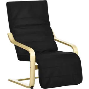 HOMCOM Fauteuil style nordique - repose-pied réglable - déhoussable - bois de bouleau tissu noir 66x94x100cm NoirVendu parcdiscount