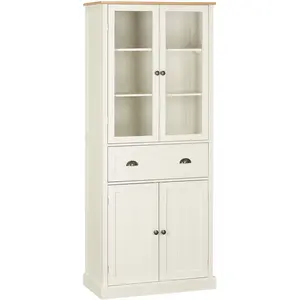 HOMCOM Armoire de cuisine buffet haut 4 portes grand tiroir coulissant crème ... pas cher