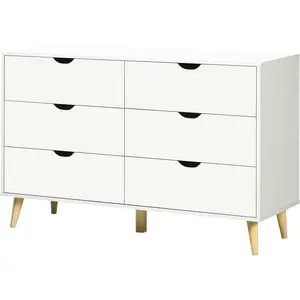 Commode - HOMCOM - Design scandinave - 6 tiroirs - Bois pin - Blanc pas cher