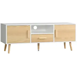 HOMCOM Meuble TV bas sur pied style 120x37x45cm Beige pas cher
