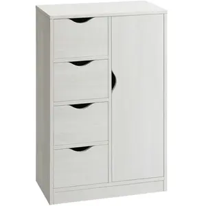 HOMCOM Meuble de rangement moderne 1 porte 4 tiroirs - panneaux particules blanc grain de bois 54x29x83cm Blanc pas cher