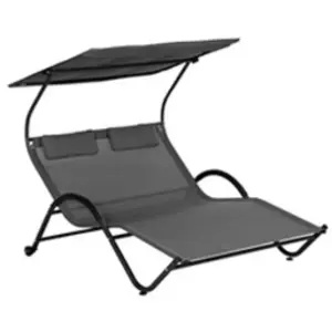 Comparateur de prix : Bain de soleil 2 places design contemporain - OUTSUNNY - Gris foncé - Auvent pare-soleil - Tétières amovibles