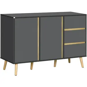 HOMCOM Buffet 2 portes 2 étagères 3 tiroirs design scandinave panneaux particules gris aspect bois clair 120x40x80cm Gris pas cher