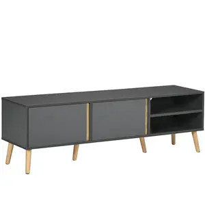 HOMCOM - Meuble TV - Panneau de particules - 150x35x45cm - Gris foncé pas cher
