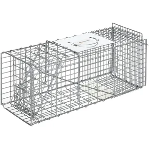 Piège de capture pliable pour petits animaux type lapin rat - OUTSUNNY - 2 portes - poignée - acier gris pas cher