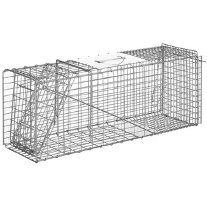 Outsunny Piège de capture pliable pour petits animaux type lapin rat - 2 portes, poignée - dim. 81L x 26l x 34H cm - acier 81x26x34cm Gris pas cher
