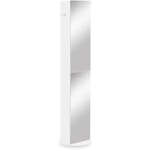 KLEANKIN Meuble colonne de salle de bain pivotant avec miroir - 6 étagères - 36L x 36l x 171H cm - blanc pas cher