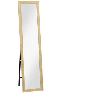 HOMCOM Miroir sur pied et mural rectangulaire dim. 37L x 40l x 155H cm piètement métal noir aspect chêne clair pas cher