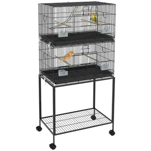 PawHut Double cage à oiseaux sur rou pas cher