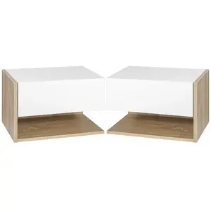 HOMCOM Lot de 2 tables de chevet murales - lot de 2 tables de nuit - tiroir coulissant, étagère - aspect chêne clair blanc 46x30x30cm Beige pas cher