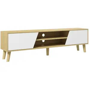 Meuble TV bas sur pied style scandinave - HOMCOM - 150x30x42cm - Blanc... pas cher