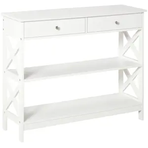 HOMCOM Console style table de drapier néo-rétro 2 tiroirs 2 étagères dim. 100L x 30l x 80H cm MDF blanc pas cher