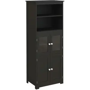 Homcom Buffet Haut 4 Portes Avec Étagères 2 Niches Grand Plateau Noir pas cher