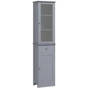 Kleankin Colonne de salle de bain 2 portes 3 étagères tiroir gris pas cher