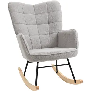 Comparateur de prix : Homcom Fauteuil À Bascule Design Acier Bois Effet Laine Bouclée Gris