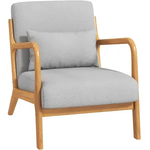 Comparateur de prix : Homcom Fauteuil Lounge 3 Coussins Bois Hévéa Aspect Lin Gris