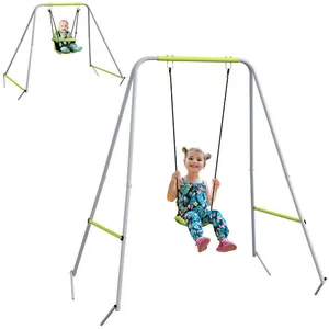 Comparateur de prix : Outsunny - Balançoire pour enfants - Métal - 180x160x182cm - Vert