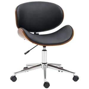 VINSETTO Chaise de bureau manager design vintage pivotante réglable bois peuplier acier chromé synthétique noir pas cher