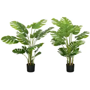 HOMCOM Lot de 2 plantes artificielles Monstera H. 120 cm tronc branches lichen feuilles de tortue grand réalisme pots inclusVendu parrakuten