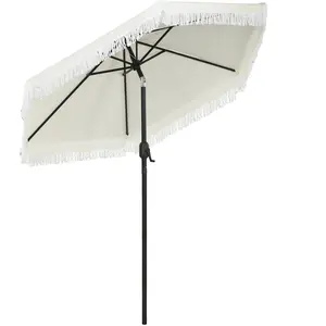 Comparateur de prix : Outsunny Parasol inclinable de jardin Ø 225 cm style bohème à franges crème