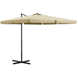 Comparateur de prix : Outsunny Parasol déporté carré inclinable manivelle avec piètement croix alu beige