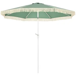 Comparateur de prix : Outsunny Parasol inclinable de jardin style bohème à franges polyester haute densité vert