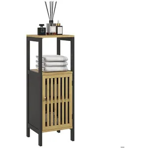 HOMCOM-Badkamerkast-Hout-32x30x90.5cm-Zwart pas cher