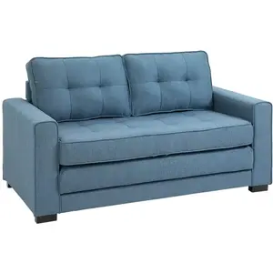 Canapé droit convertible 2 places HOMCOM dossier capitonné - 147,5 x 75 x 85 cm - bleu pas cher