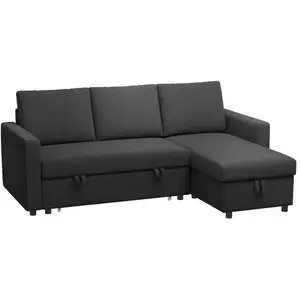 Comparateur de prix : Canapé d'angle convertible HOMCOM modulable avec méridienne réversible, coffre de rangement et 3 coussins de dossier, noir