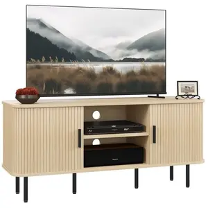Meuble TV - HOMCOM - 2 portes tambour à lamelles - design scandinave -... pas cher