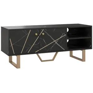 Homcom Meuble Tv Design Métal Doré Aspect Marbre Noir pas cher