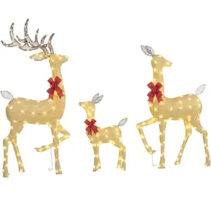 3 cerfs lumineux Noël - Outsunny - en forme de famille de cerfs - 283 LED blanc chaud - pour intérieur, extérieur pas cher