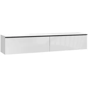 Homcom Meuble Tv Suspendu Avec Placard À Portes Effet Brillant Blanc pas cher
