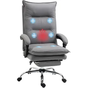VINSETTO Fauteuil Bureau Massant Chauffant Dossier Inclinable Microfibre Gris pas cher
