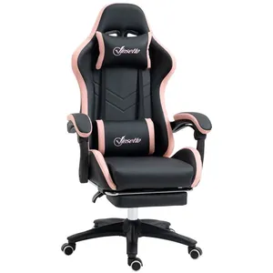 VINSETTO Chaise gaming dossier inclinable à 135° polyuréthane blanc et noir pas cher