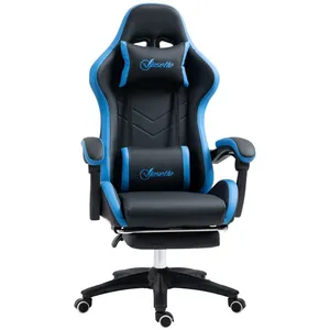 VINSETTO Chaise gaming dossier inclinable à 135° polyuréthane noir et bleu pas cher