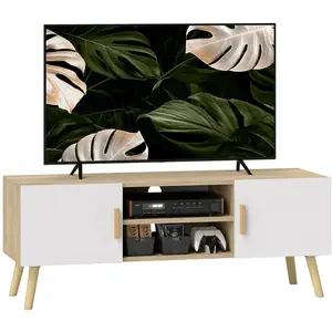 Meuble TV banc TV HOMCOM jusqu'à 50 pouces avec étagères, 2 placards e... pas cher