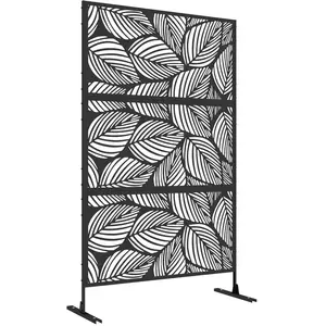 Panneau - Outsunny - à motif feuille - composé de trois panneaux - en acier - 122 x 45 x 198 cm - noir pas cher