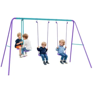 Comparateur de prix : Balançoire - Outsunny - 3 agrès portique -  avec 2 balançoires - 2,8L x 1,4l x 1,78H m - métal époxy anticorrosion PE - Violet