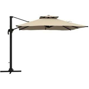 Parasol déporté carré 3 x 3 m - Outsunny - manivelle base croisée - rotation à 360° polyester 250 g/m² double toit 8 baleines - pas cher