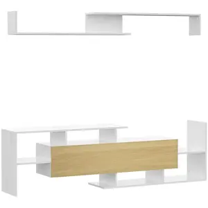 Ensemble meuble TV - HOMCOM - banc et étagère murale style contemporai... pas cher