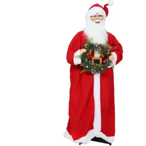Figurine de Père Noël - HOMCOM - commande vocale musique festive bras pliables - polyester et plastique - 110 cm - rouge pas cher