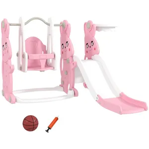 Toboggan et balançoire pour enfants - AIYAPLAY - 4 en 1 - panier de ba... pas cher