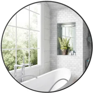Homcom Miroir mural rond dia. 70 cm cadre métal noir pas cher