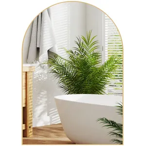 HOMCOM Miroir mural arqué - Miroir mural arqué - 50 x 70 cm - avec cadre en alliage d'aluminium - pour chambre, salon, entrée - or pas cher