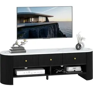 Homcom Meuble TV 140 cm téléviseur 65 pouces 3 tiroirs en bois noir pas cher