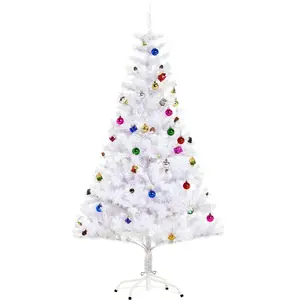 HOMCOM Sapin Arbre de Noël Artificiel Blanc 150 cm 680 Branches avec Nombreux Accessoires variés pas cher