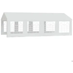Outsunny Tente barnum tonnelle de réception 798L x 392l x 280H cm polyéthylène imperméable 8 fenêtres et acier galvanisé robuste blanc pas cher
