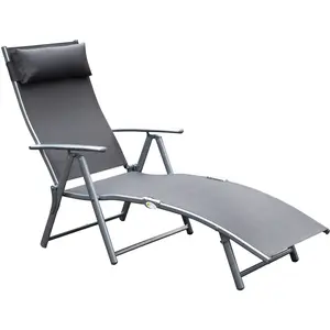 Comparateur de prix : Transat - OUTSUNNY - Bain de Soleil Pliable - Dossier inclinable - Accoudoirs gris